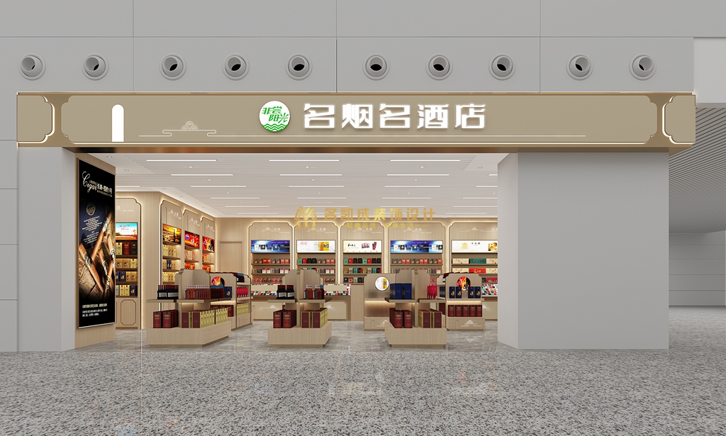 飛機(jī)場(chǎng)非嘗陽光名煙名酒設(shè)計(jì)效果圖，煙酒店裝
